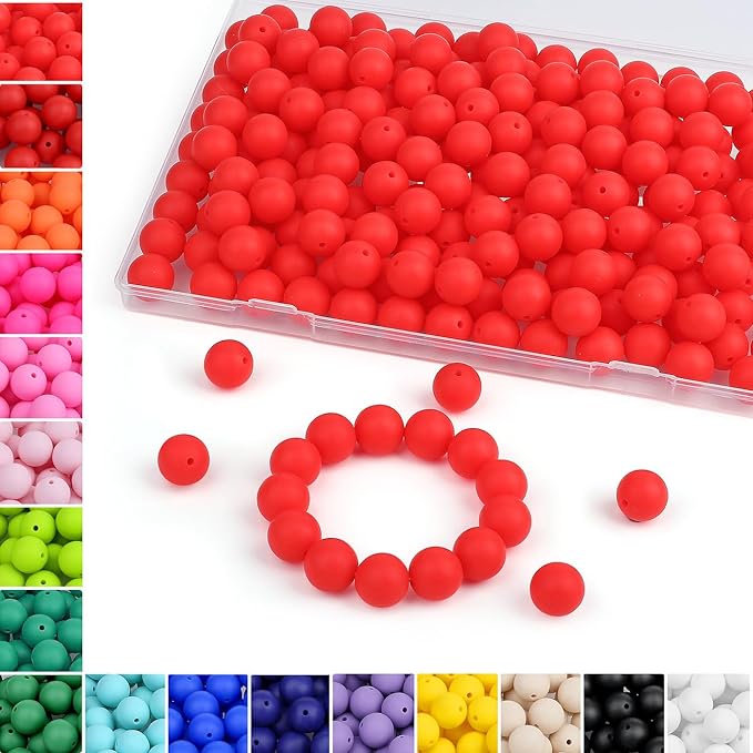 MAIBAOTA 120 Pcs Strawberry Red Silicone Beads 15 mm Strawberry Red Beads for Keychain/Pens/Bracelet/Necklace Making Round Silicone Beads Bulk for Craft Making（with Boxed Kits）