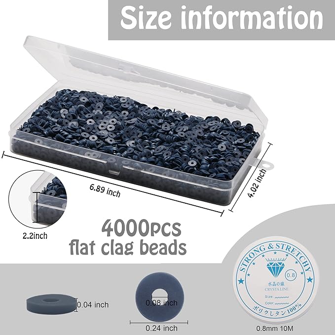 4000 Pcs Clay Beads for Bracelets Making, Polymer Spacer Flat DIY for Jewelry Necklace Earring Making Kit, Preppy Aesthetic Heishi Heshie Thin Disk Beads Assortments Set 4 6 8MM (BU-8-12, 6MM)