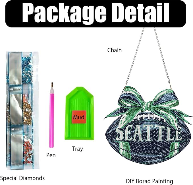 Rertcioph Football Diamond Art Hanging Kit for Adults, DIY Acrylic 5D Diamond Painting Hanging Ornament for Seattle Home Wall Decor and Gift
