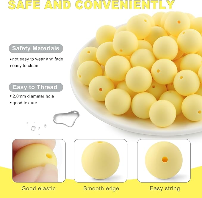 65Pcs 19mm Silicone Beads for Keychain Making Bracelet Necklace, Bulk Round Silicone Beads for Pens(Cream Yellow