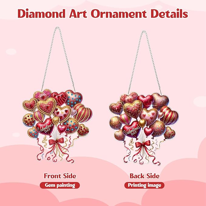 GHHKUD Heart-Shaped Balloon Diamond Art Hanging Kit for Adults, DIY Double Sided Diamond Painting Hanging Valentines Kits Adults, Special Shaped Acrylic Ornaments Pendants for Window Home Garden Wall
