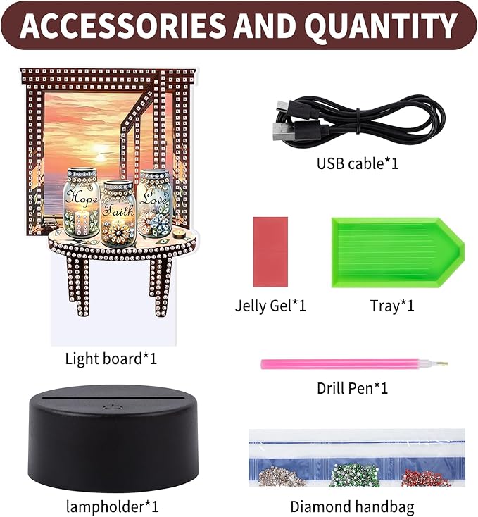 Diamond Painting Night Light, Diamond Painting Kits For Adults Desktop Ornaments For Table Tabletop Decor Diamond Art Accessories For Adult Beginner Touch Lamp for Bedrooms Living Room-Wish bottle