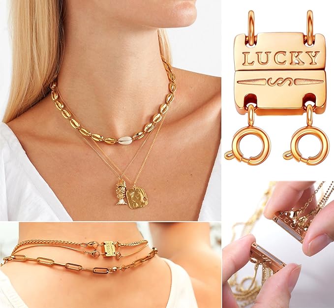 dailyacc lucky necklace layering clasp 18k gold and silver strong multiple necklace clasps for layered look separator