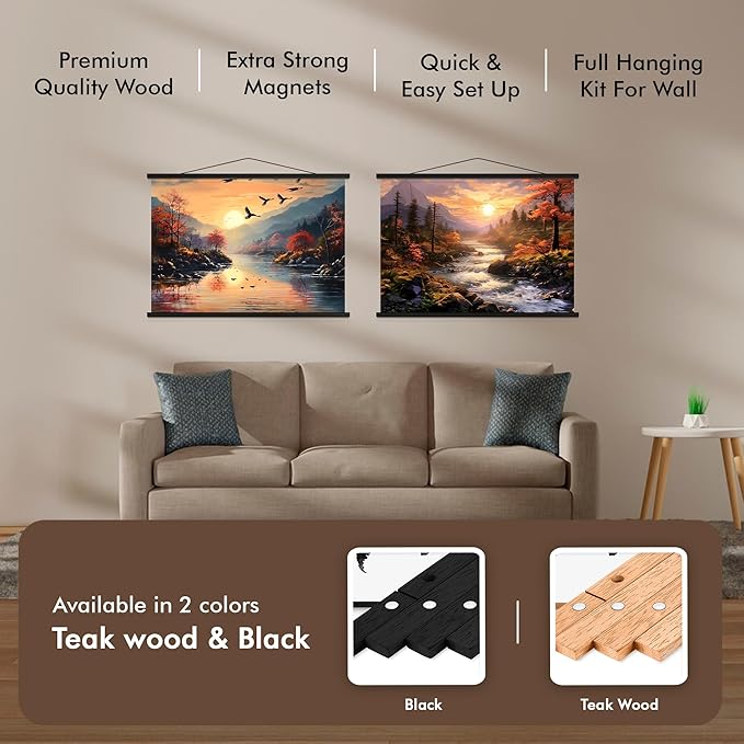 Travelization Magnetic Poster Hanger 40” Poster Frame with Strong Magnets, Complete Hanging Kit for Art, Maps, Pictures and More, Fits 40x27, 40x30, 40x36 and 40x48, Black