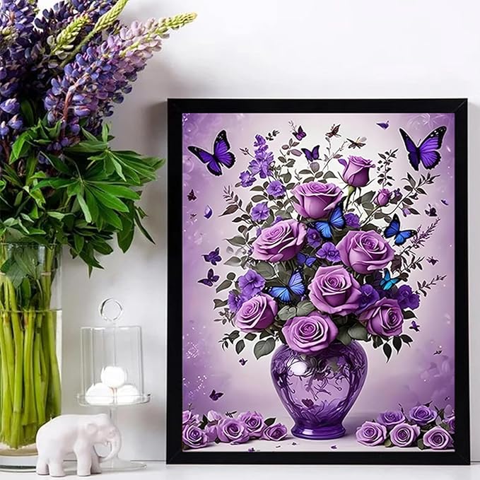 DIYCYCY Floral&Butterfly Diamond Art Kits for Adults Beginners,DIY 5D Diamond Painting Flowers,Round Full Drill Gem Art for Adults,Diamond Dots Paintings Picture Crafts Home Wall Decor 12x16 in