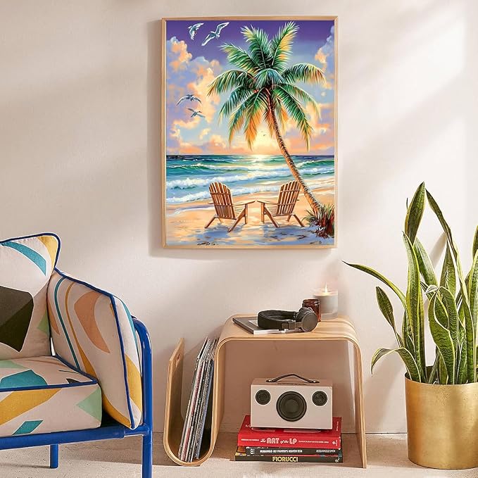 Gemozaic Beach Diamond Painting Kits for Adults- Beach Diamond Art Kits for Adults, Landscape Gem Painting Kit for Adult for Gift Home Wall Decor 12x16 Inch