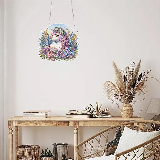 TDFERAN Diamond Painting Pendant Unicorn DIY Diamond Art Ornament Kits Arts and Crafts for Adults Gem Art Hanging for Wall Home Window Decor Paint by Numbers for Abults Painting Art Work