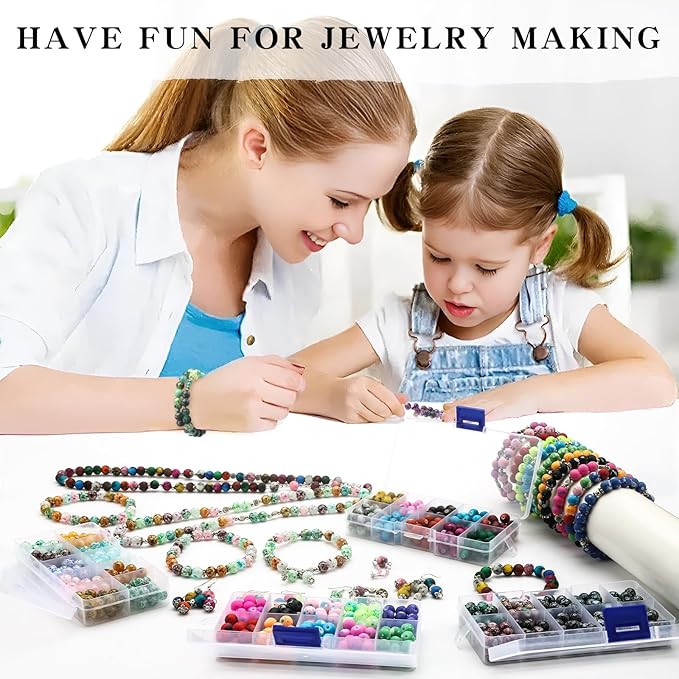 200pcs Beads for Jewelry Making, Colorful Glass Beads for Bracelets - 8mm in 10 Colors, Cute Jewelry Making Beads for DIY Charms Bracelet Necklace Earring Supplies