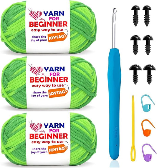 3 Pack Rainbow Beginner Crochet Yarn for Crocheting and Knitting Multicolor Cotton Crochet Yarn for Beginners(Green Variegated)