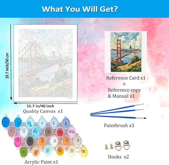 Artunion Golden Gate Bridge Paint by Numbers Kit for Adults,San Francisco Paint by Number Kits, DIY Oil Painting Paint by Number Kits on Canvas Arts Craft for Home Wall Decor 16x20 Inch