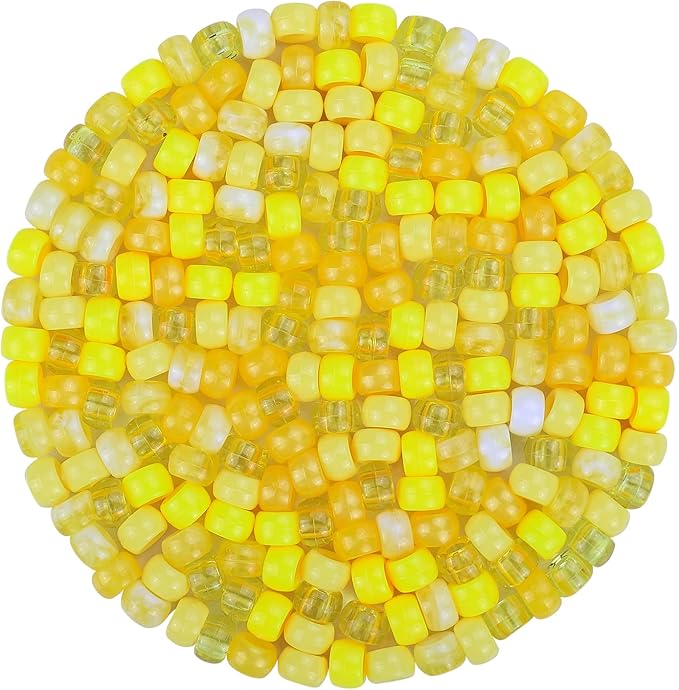 plastic pony beads for jewelry making, 1200 pieces, multi-color, 0.35 x 0.22 inch, diy craft beads for bracelets and hair braids (lemon)