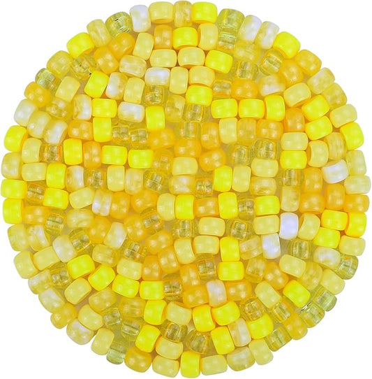 plastic pony beads for jewelry making, 1200 pieces, multi-color, 0.35 x 0.22 inch, diy craft beads for bracelets and hair braids (lemon)