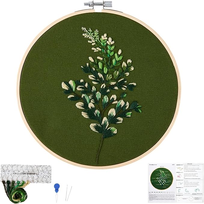 Crafmanoe Hand DIY Embroidery Kits for Beginners Adults, Plant Crewel Embroidery Starter Kits, Stamped Cross Stitch Kits for Beginners Adults Craft Kits for Women, Embroidery Hoops, Fabric and Thread