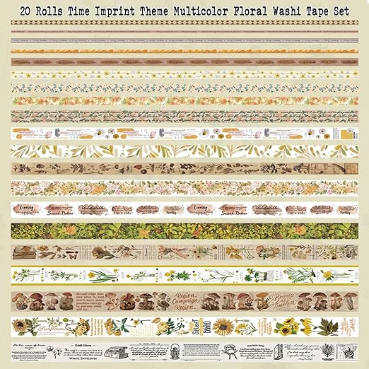 Vintage Washi Tape Set, 20 Rolls Forest Theme Washi Tape for Journaling, Decorative Tape for Junk Journal Supplies, Scrapbooking, Bullet Journaling