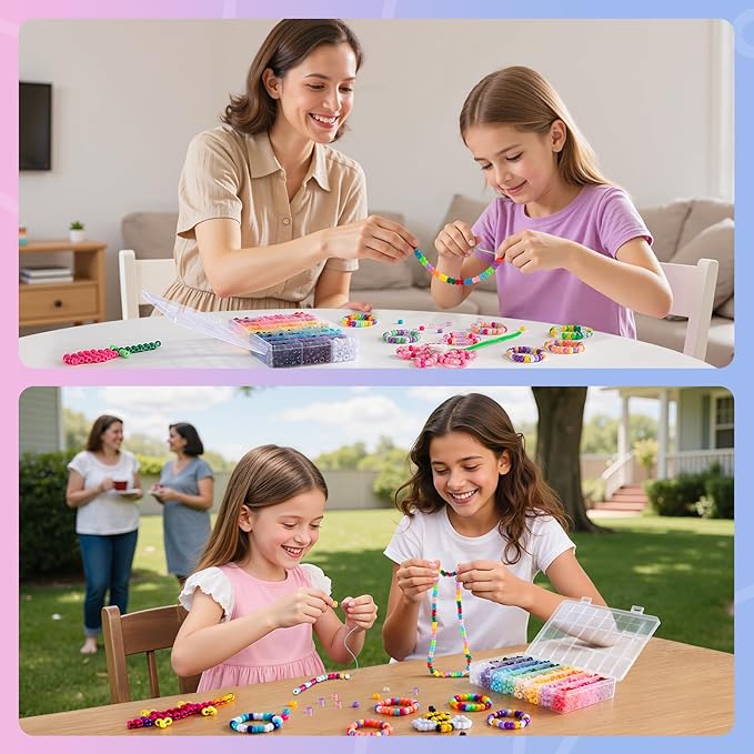 Simetufy 1200Pcs Pony Beads, 24 Colors Kandi Beads for Bracelet Making Hair Braiding DIY Crafts Kandi Jewelry Key Chains Christmas Gifts