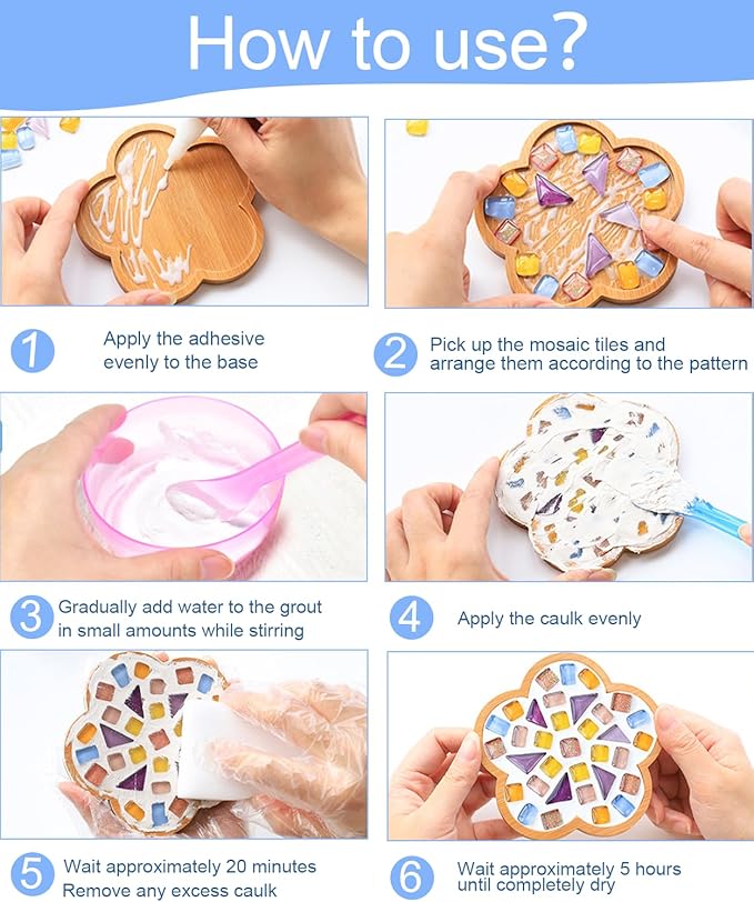 4 Sets DIY Mosaic Kits for Adults with Wooden Coasters, Mixed Color Glass Mosaic Tiles Craft Kits for Adults Women, Complete Mosaic Coaster Making Kit for Home Decor Gifts (4, Rainbow Colors)