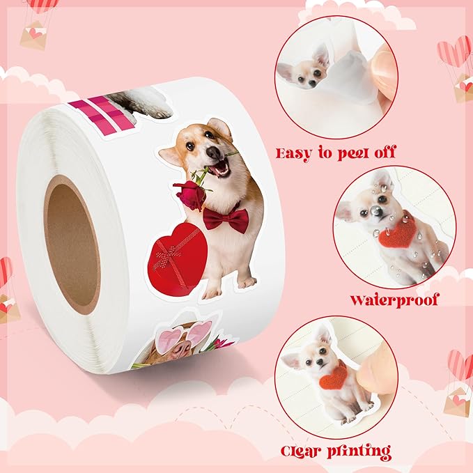 h1vojoxo valentine’s day sticker rolls - 1000pcs valentine’s day holiday dog stickers for kids classroom 16 design valentines cute dog sticker for craft valentines funny dogs stickers for envelope