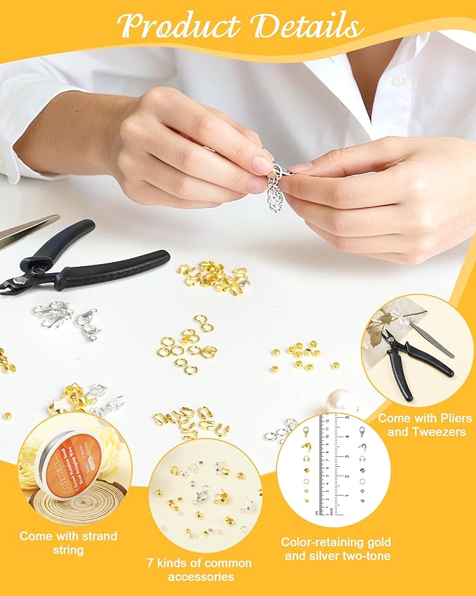 1950 Pcs Jewelry Making Cord End Kit,Crimp Tube Beads with Organizer Box,Includes Crimp Beads, Cover, Lobster Clasp,Jump Ring,Wire Guardians,Crimping Pliers & Beading Wire for Bracelets Necklace