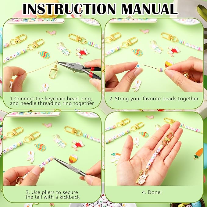Tondiamo 2823 Pcs Easter Charms for Jewelry Making Easter Bead Keychain DIY Craft Making Kit Key Ring Charms Letters Beads String for Gift Jewelry Key Ring Backpack Accessories