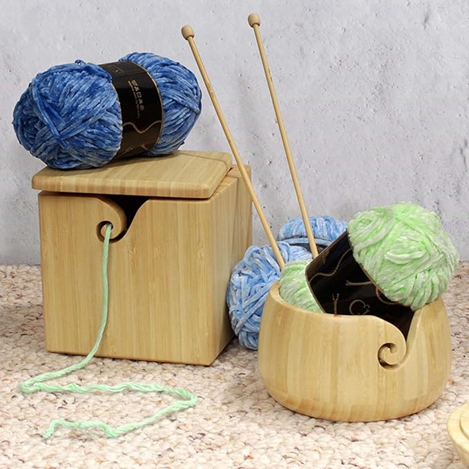 Bamboo Yarn Bowl and Crochet Hooks Set, 10 Pcs Long Crochet Hooks Tools Kit for DIY Wool Braid Craft, Toy, Hairpin Lace, Baby Socks, Shawl, Handmade Crochet Kit for Wife, Mum, Grandmother Gift