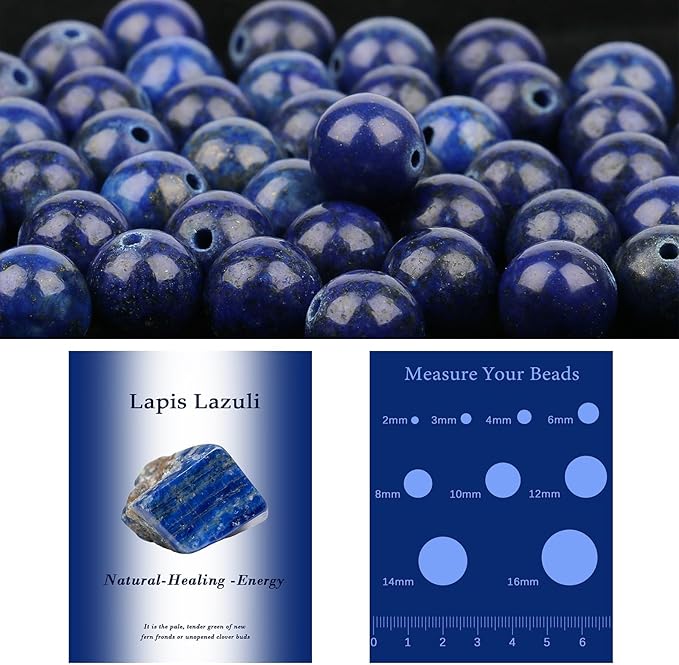 Song Xi 45pcs 8mm Natural Lapis Lazuli Stone Beads for Jewelry Making, Gemstones Beads Bracelet for Necklace Earring Keychain, with Jewelry Box and Elastic for Christmas Wedding Birthday Gift