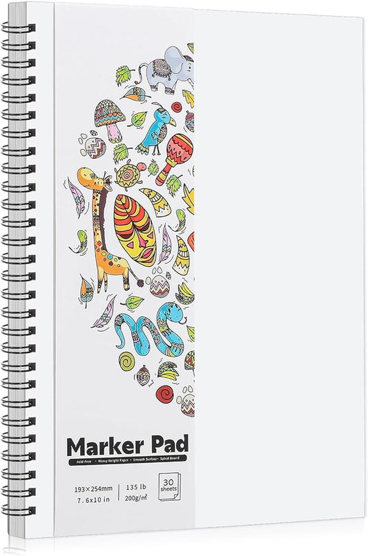 135lb/200gsm Marker Paper Pad, 7.6×10in Double Sided Bleedproof Marker Sketchbook, 30 Sheets Art Paper Sketch Pad, Painting Coloring Smooth Alcohol Marker Paper for DIY, Drawing, Ideal Gift