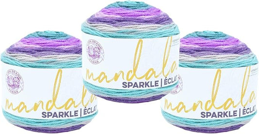 (3 Pack) Lion Brand Yarn Mandala Sparkle Yarn, Aquila