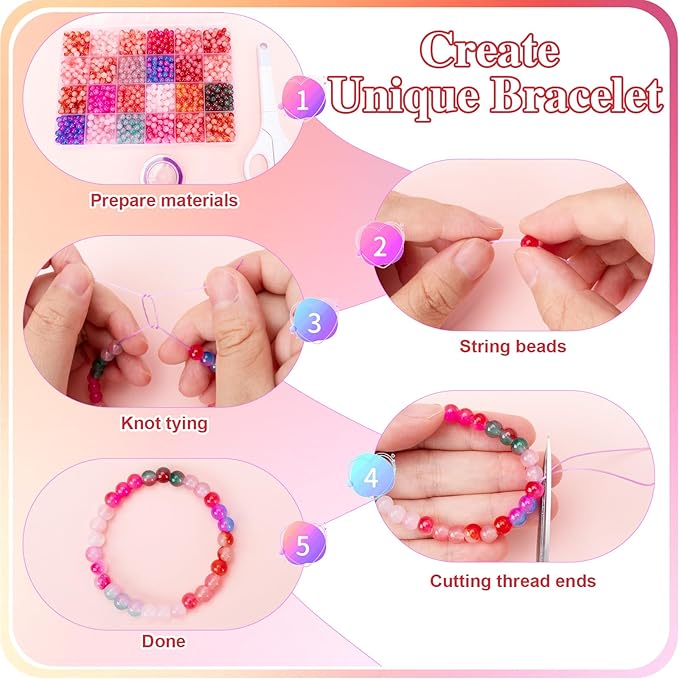 XSEINO About 1200+ pcs 6mm Glass Beads Bracelet Making Kit, 24 Assorted Red Bi-Color Fusion Series Crystal Beads for Jewelry Making, DIY Crafts, Friendship Bracelets