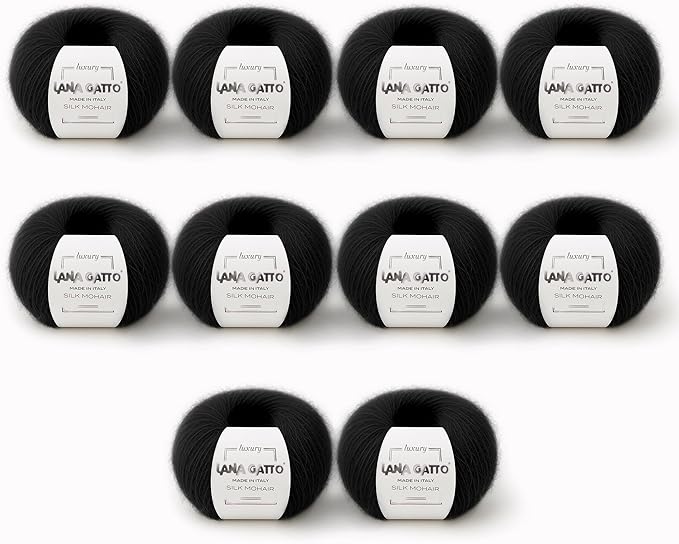 Silk Mohair Luxury Yarns, Premium and Soft Blend for Knitting, Made in Italy (Black - 6037, 10)