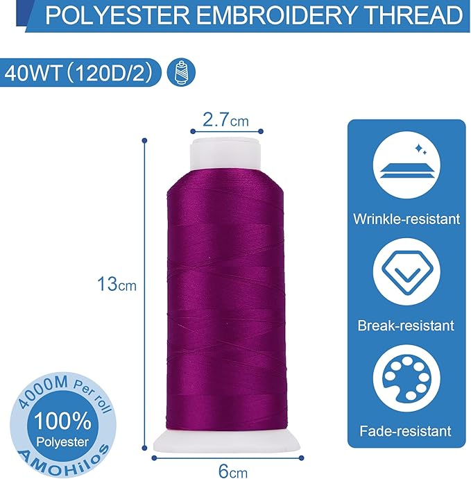 High Tenacity Polyester Embroidery Machine Thread 40WT(120D/2) 4000M Per Spool for Commercial and Domestic Embroidery Machine (Magenta-1710)