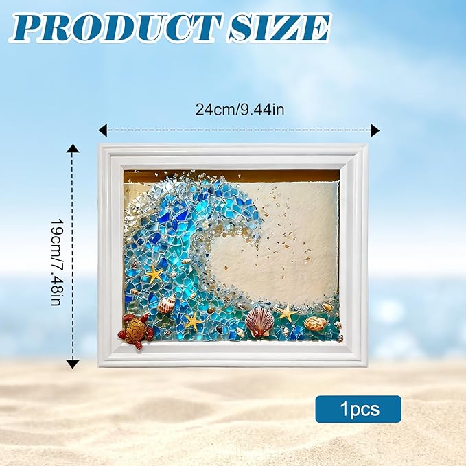 CIYOJA Sea Stained Glass Craft Kit: Wave Mosaic Kit for Adults, DIY Resin Art Kit with Crushed Seaglass for Beach Home Décor, Framed Ocean Glass Artwork Craft Kit for Women, Beginners Art Projects