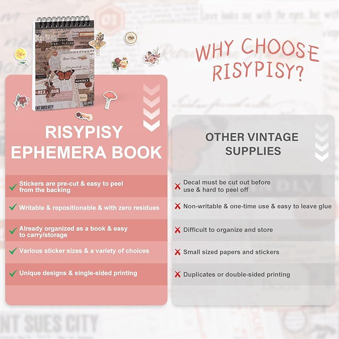 RISYPISY Pre-Cut Vintage Sticker Book for Scrapbooking - 622PCS Journaling Dark Academia Washi Stickers, Ephemera for Junk Journal Supplies 50 Sheets Orange Sticker for Journaling