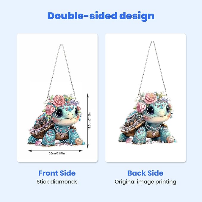 MXJSUA Cute Turtle Diamond Art Hanging Kits for Adults Beginners, Crystal Diamond Suncatchers, Special Shape Diamond Painting Pendant Window Ornament Gifts for Home Garden Door Wall Decor