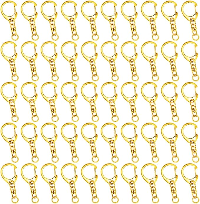 Roctee 50 Pack Gold Keychains with Jump Rings & Chains, 1.92" DIY Keychain Hardware Kit for Crafts, Key Ring Accessories for Keychain Making Projects