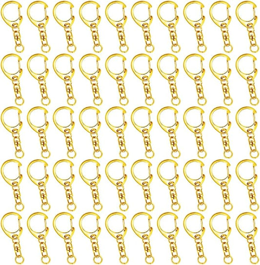 Roctee 50 Pack Gold Keychains with Jump Rings & Chains, 1.92" DIY Keychain Hardware Kit for Crafts, Key Ring Accessories for Keychain Making Projects