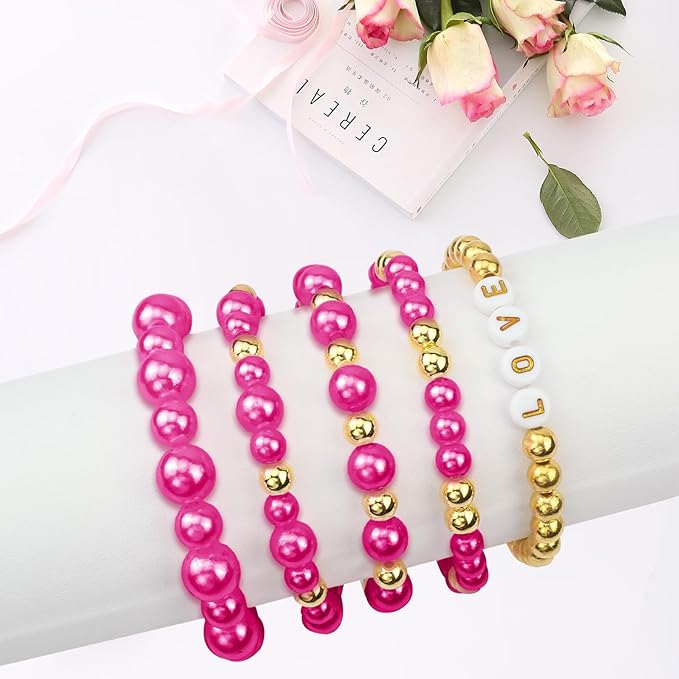 2116 PCS Pearl Beads for Bracelet Making Kit Gold Beads for Jewelry Making Kit Gold Small Spacer Bead Rose Red Pearl Bead for Crafting Charms Necklace Earrings DIY Craft for Women Adult