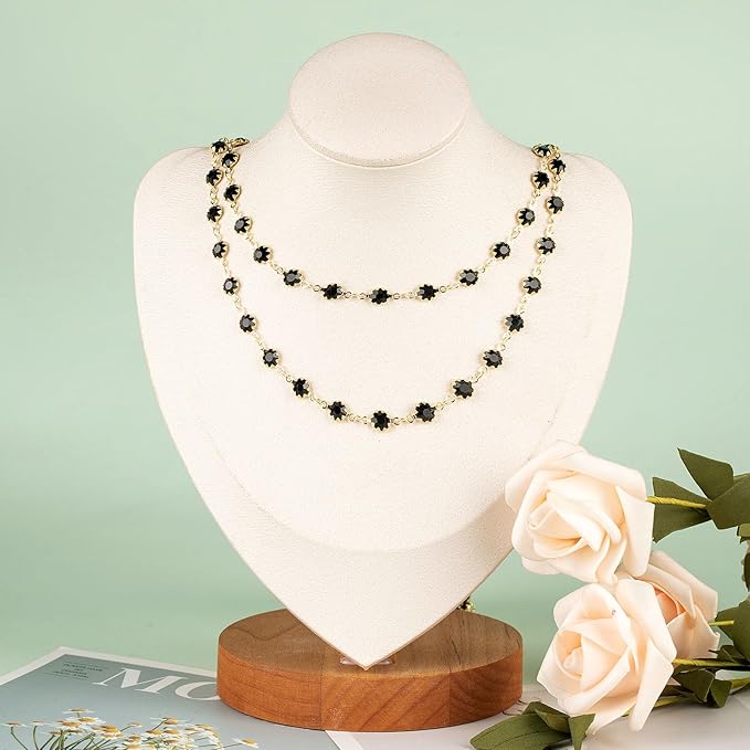 UMAOKANG 3 Meters Black Crystal Chain for Jewelry Making 18K Gold Plated Brass Chains Bulk Women Necklace Bracelet DIY Jewelry Supplies