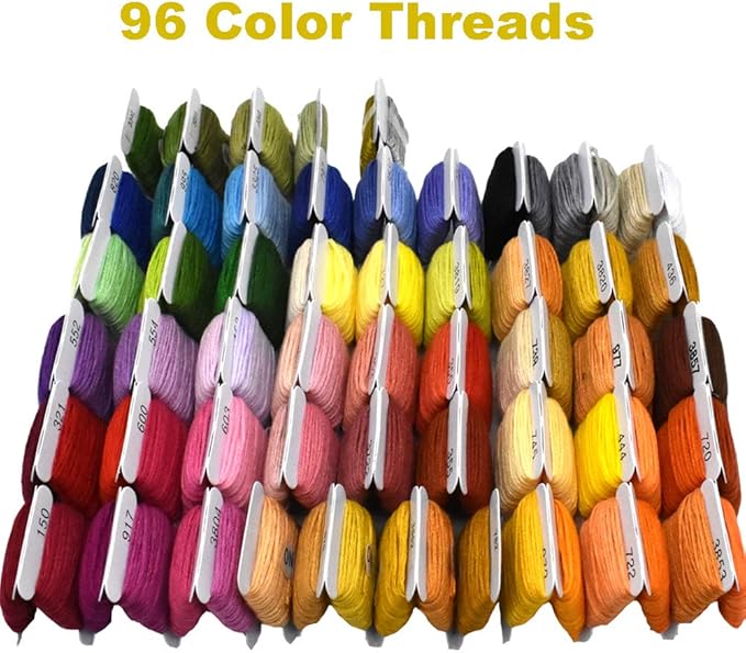 Embroidery Floss Thread Kit 100％ Cotton Floss Bobbins and Cross Stitch Kit Bracelets Floss Crafts Floss (96 Color)