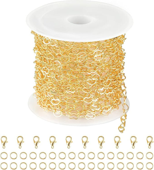 Jabogrii 16.4 Feet Heart Jewelry Chains 18K Gold Plated Brass Chain for Jewelry Making Women Necklace Bracelet DIY Craft Chain Bulk