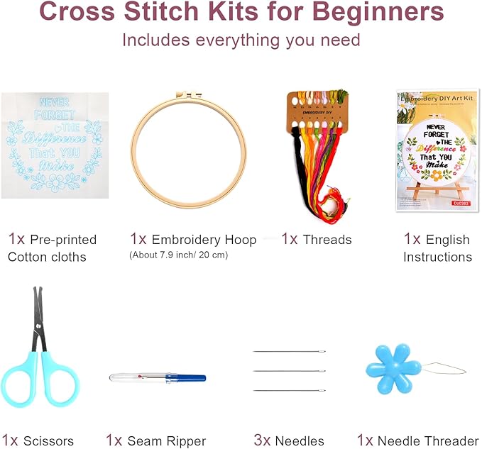 haootadiy beginner embroidery kit for adults, easy cross stitch kit for beginners and adults, full embroidery hoop kit with needles and thread included (pattern 2)