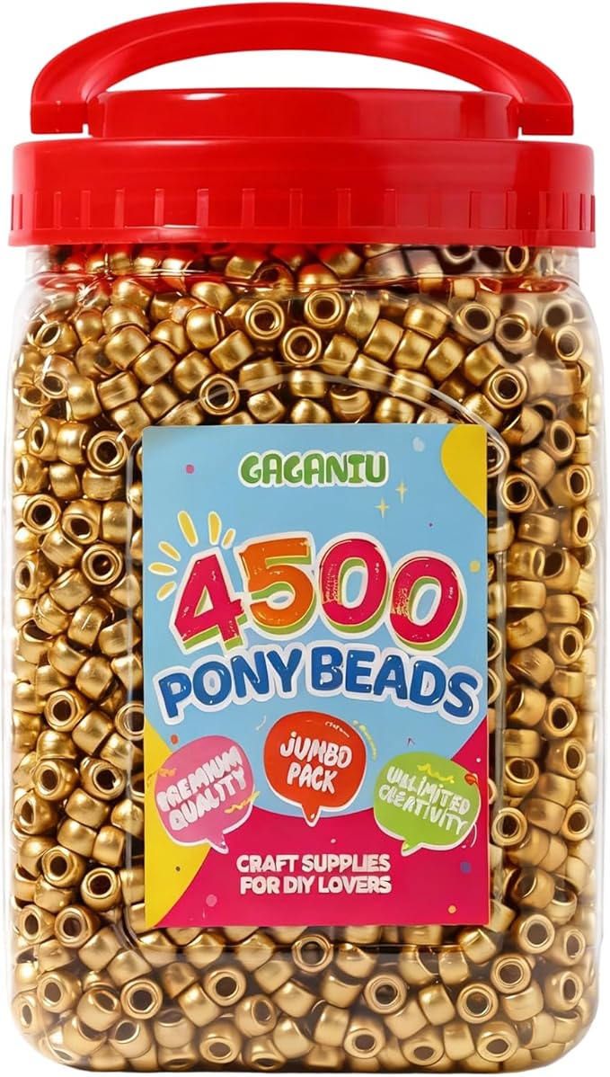 golden pony beads for bracelet making 4500pcs plastic beads bulk for hair braiding diy crafts kandi jewelry key chains and ornaments decorations boxed
