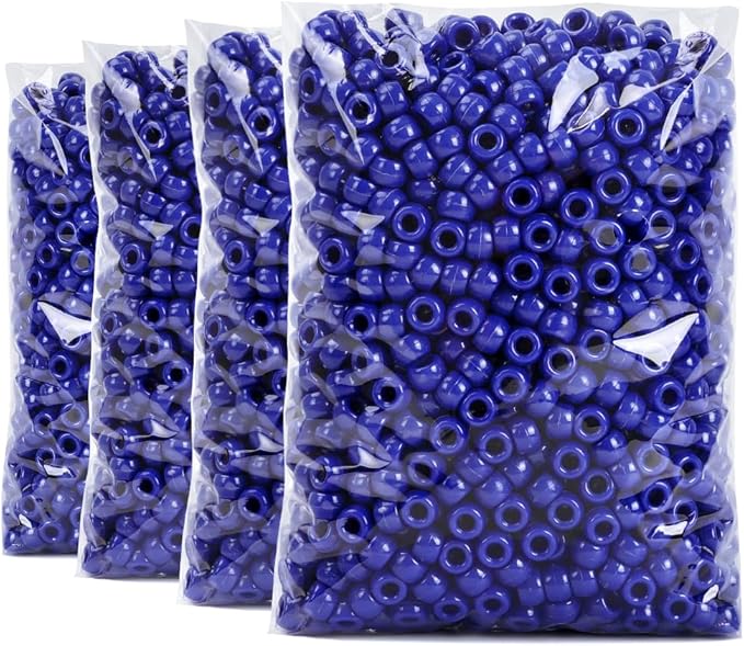 praisebank 4000pcs dark blue pony beads, barrel shaped, plastic, loose beads for jewelry making, crafts, hair braids