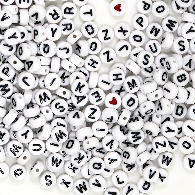 Melius Acrylic Letter Beads, 1450 Pcs 4x7mm Round Alphabet Beads in 28 Grid Box for Jewelry Making, DIY Bracelets (4x7mm, White)
