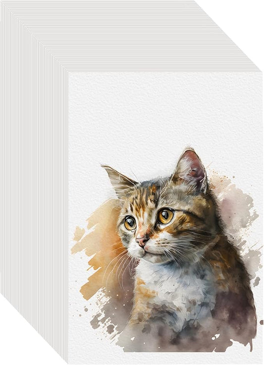 50PCS 4x6 Watercolor Paper Bulk, 140lb/300g Cold Press Thick Water Color Paper Pad for Child Adult, White Art Paper for Drawing Painting Markers Gouache, Textured Cotton Paper Sheets