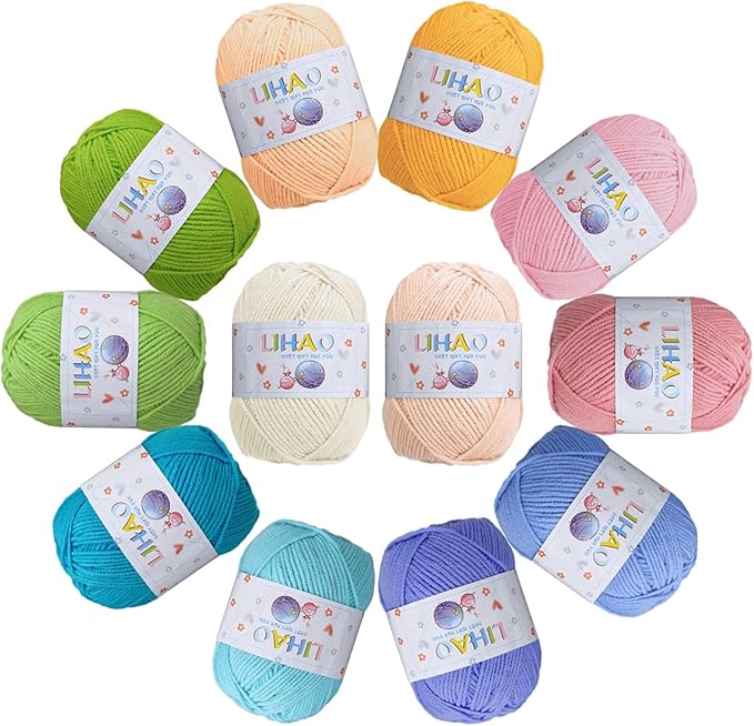 LIHAO 12pcs Yarns for Crocheting, Acrylic Yarn Bundle 4 Ply for Amigurumi and Crafts, 2300 Yards