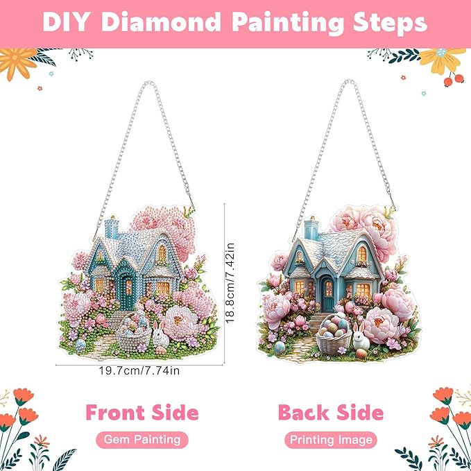 NAIMOER Easter House Diamond Art Hanging Kits for Adults, 5D Special Shaped Rhinestone, DIY Acrylic Spring Diamond Art Painting Window Pendants Home Garden Wall Hanging Ornament Kits, Double Sided