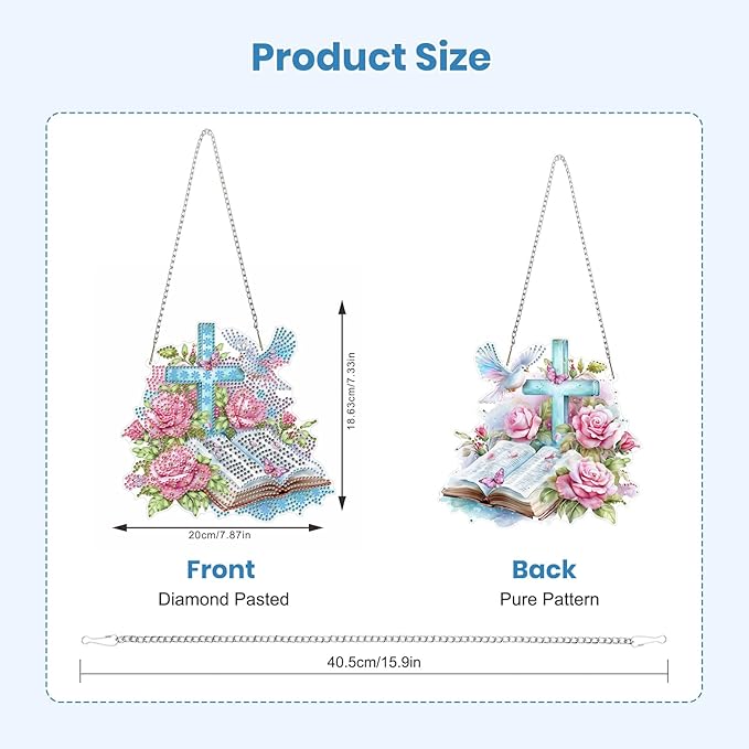 EOBROMD Diamond Hanging Art Kits for Adults Book, Diamond Art Painting Cross Window Pendant Kits Suncatchers, DIY Special Shaped Rhinestone Adults, Home Wall Decor