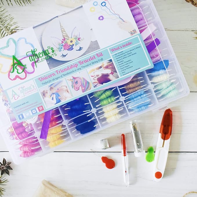Athena's Elements 276Pcs Embroidery Kit, Cross Stitch Kits, Friendship Bracelet String Kit with Organizer Box-Included 100pcs Friendship Bracelet Floss Thread, Cross Stitch Kits, Gifts