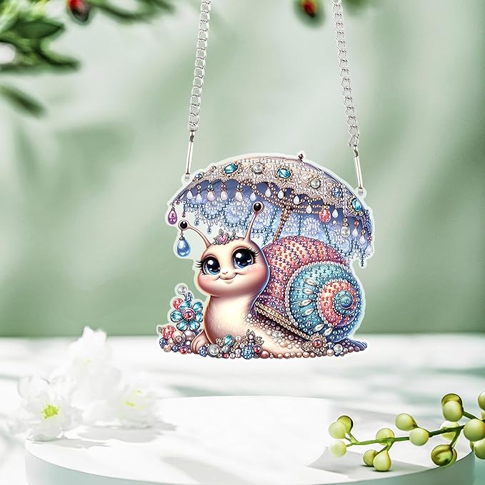 AiYuanzsh Snail Diamond Painting Hanging Kit, 5D DIY Acrylic Special Shaped Diamond Painting Kit for Adults, Diamond Art Suncatchers for Home, Window, or Garden Decor