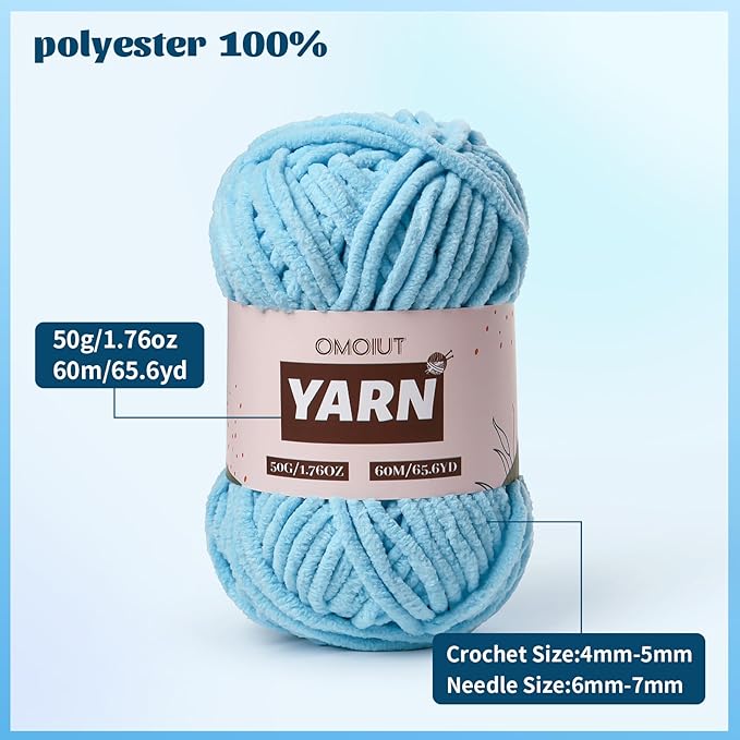 12 Pack Chenille Velvet Yarn - Baby Yarn for Crocheting Soft - Amigurumi Yarn Set with 600g(787yd) Crochet Yarn Crochet Hook、Stitch Markers、Fluffy Stuffing、Accessories C